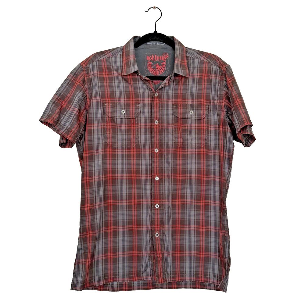 Kuhl Men’s Eluxur Ionik Short Sleeve Shirt Red Plaid Sz S Hiking Camping Fishing